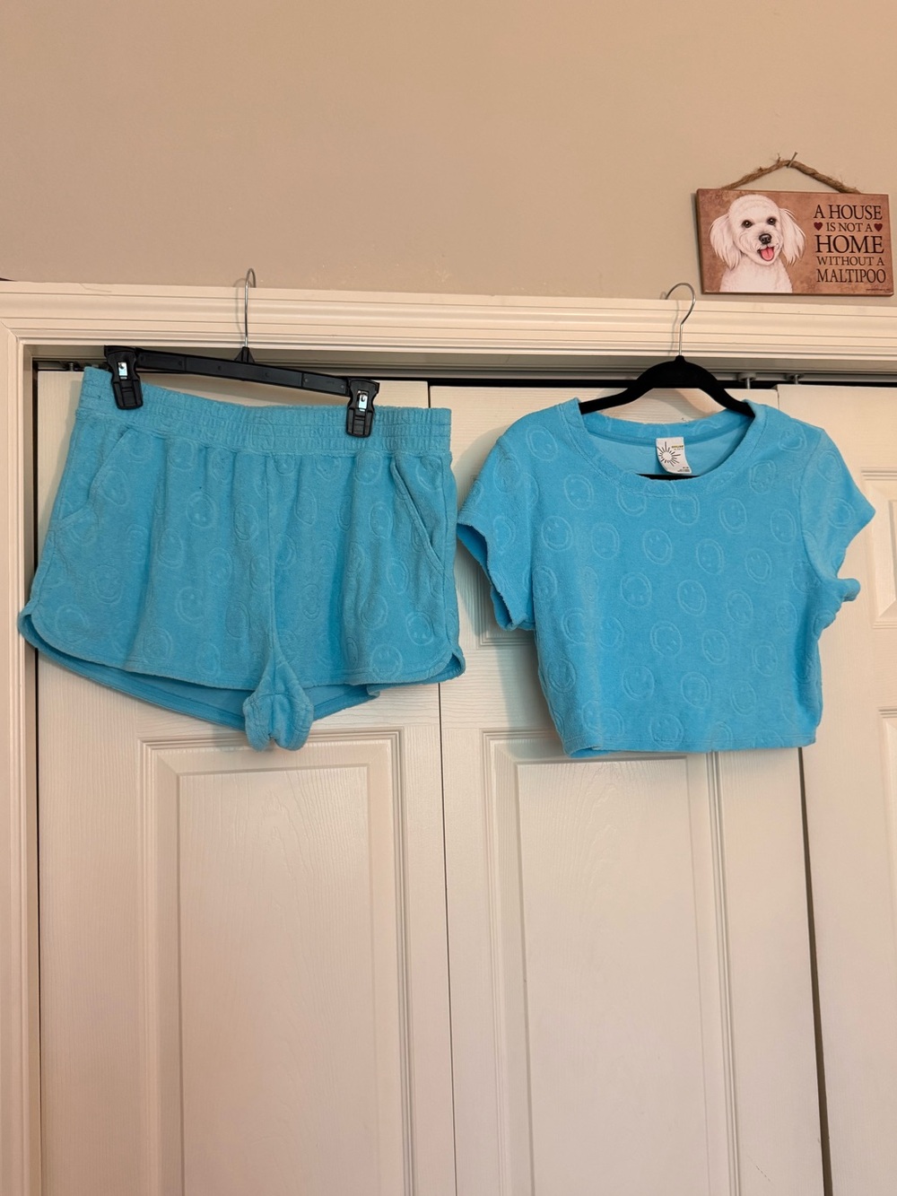 aerie Aqua Blue Terry Shorts & Top Set